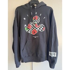 Neff x Disney Hoodie Womens M Mickey Mouse Floral Checkered Pullover Sweatshirt